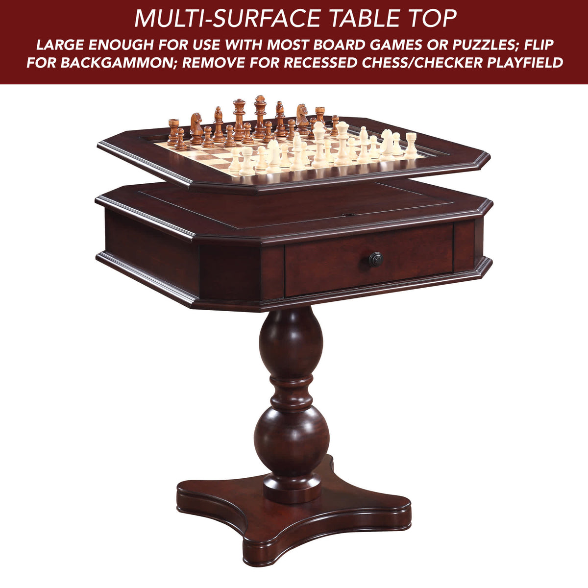 Fortress 28-in Chess 3-in-1 Pedestal Game Table Set with Chairs - Church of Craps