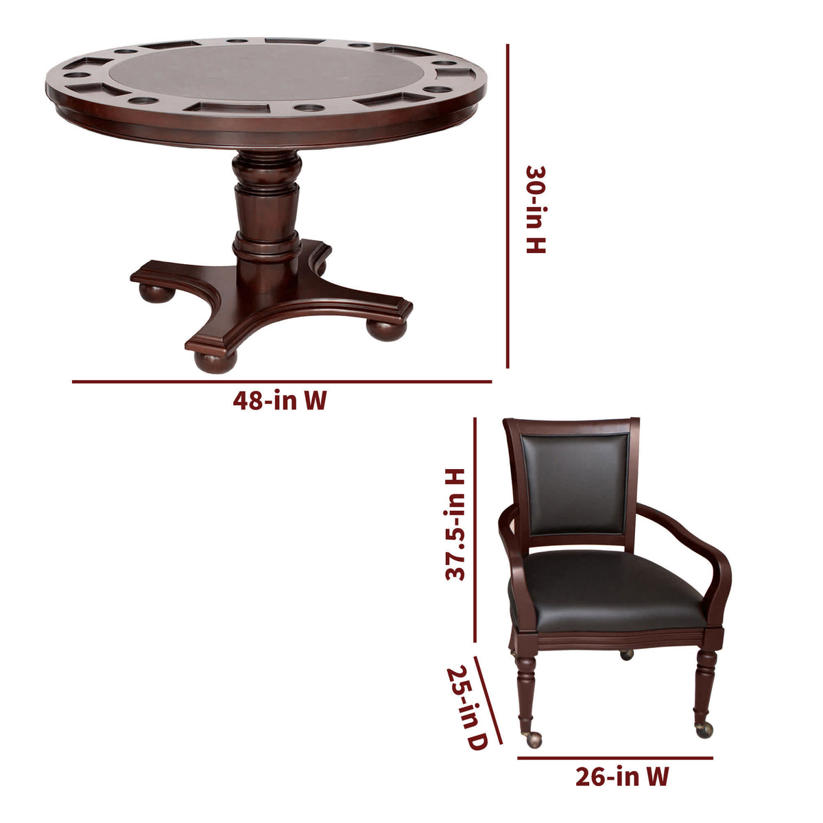 Bridgeport 48-in Poker Table and Dining Top with 4 Arm Chairs - Walnut Finish - Church of Craps