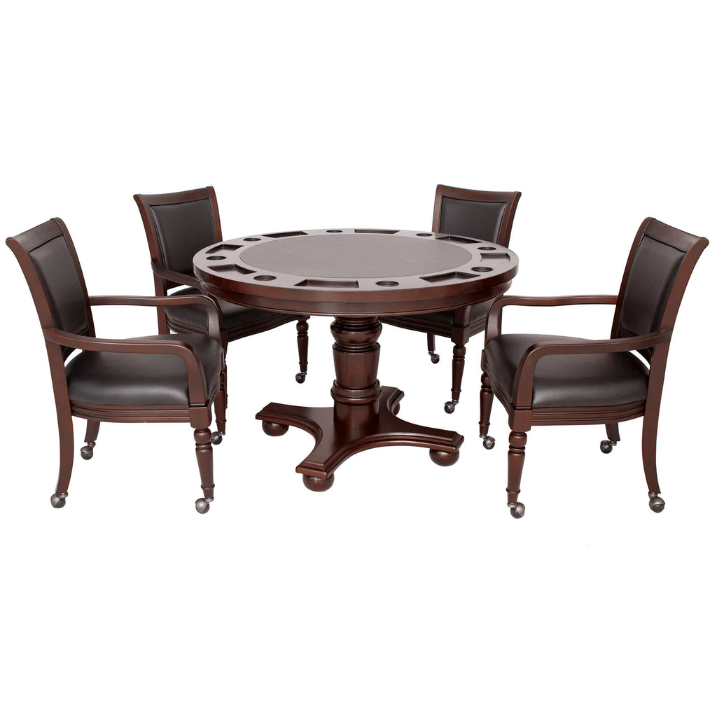 Bridgeport 48-in Poker Table and Dining Top with 4 Arm Chairs - Walnut Finish - Church of Craps