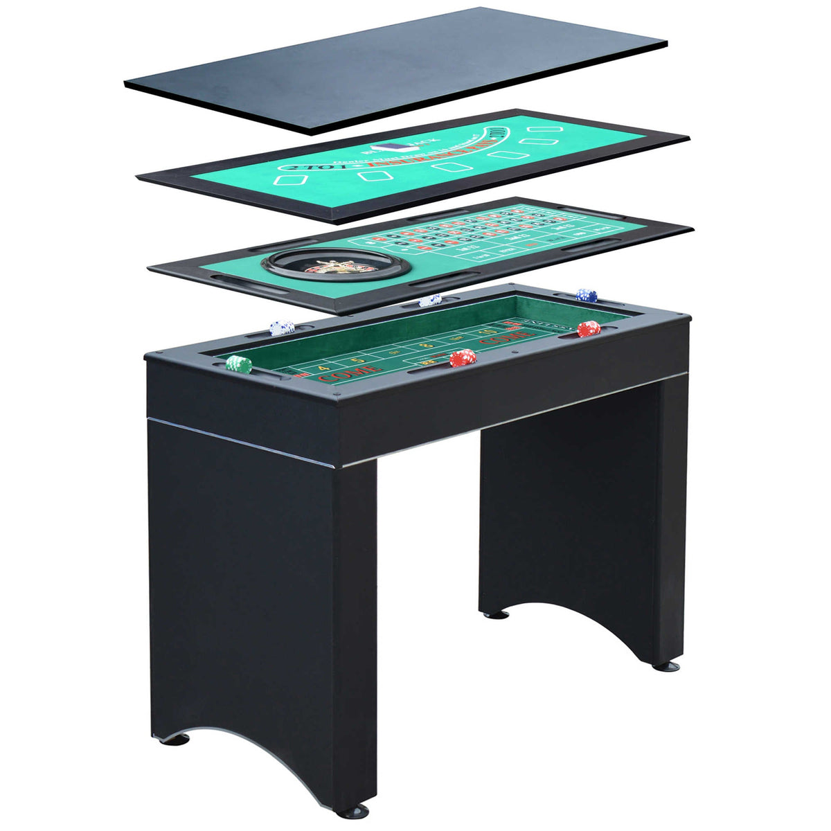 Monte Carlo 48-in Roulette Table 4-in-1 Casino Multi-Game Set - Black - Church of Craps